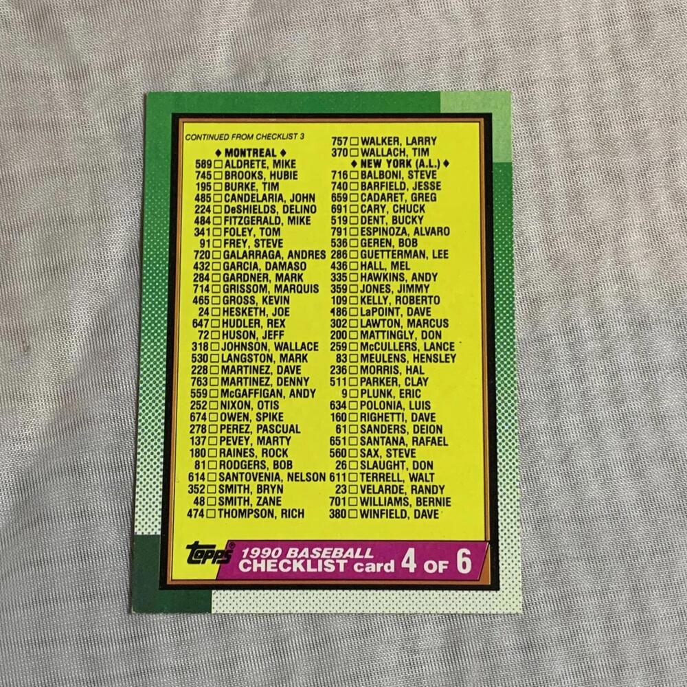 1990 Topps Baseball Checklist Cards 4 of 6 and‎ 5 of 6